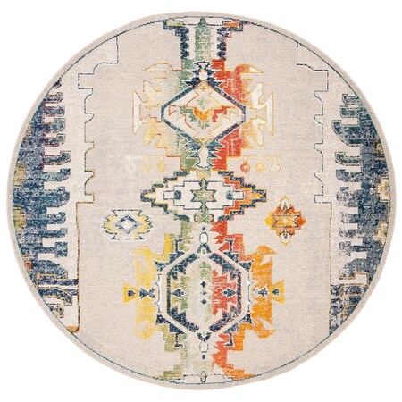 Safavieh 7 x 7 ft. Crystal Round Power Loomed Rug; Light Grey & Orange CRS517F-7R
